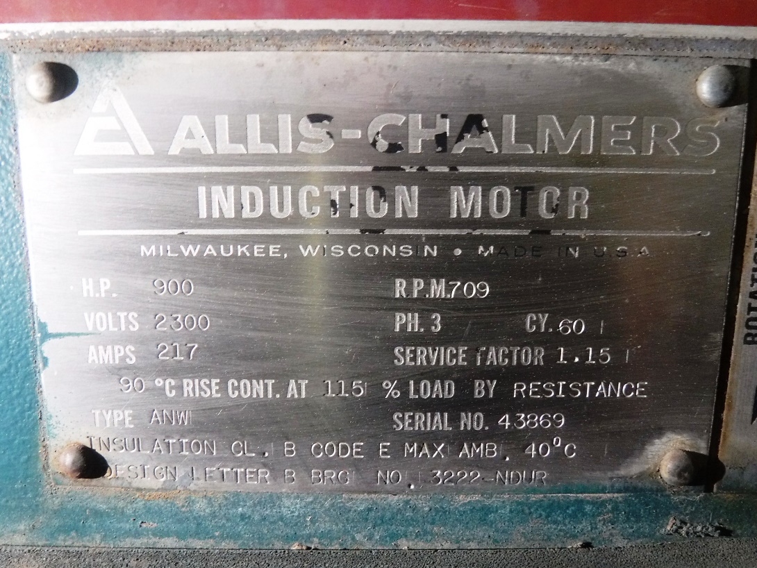 Allis-Chalmers 900 HP 720 RPM 3740 Squirrel Cage Motors 82126